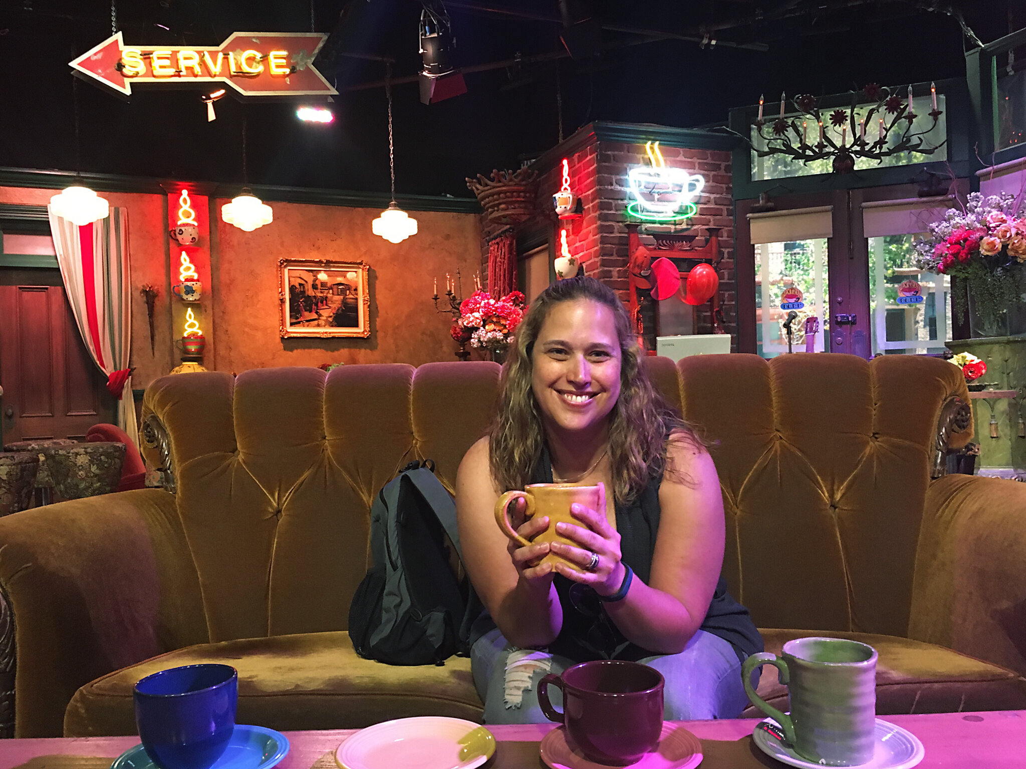 Michelle on her sabbatical enjoying her 'endless summer' with a trip to Central Perk from the TV series 'Friends' at Warner Bros Studios